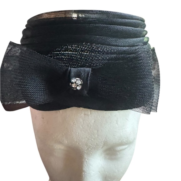NWOT 1950s Eva Mae Modes‎ Open Pill Box Hat w/Bow Accent & Rhinestone Detail - Picture 2 of 7